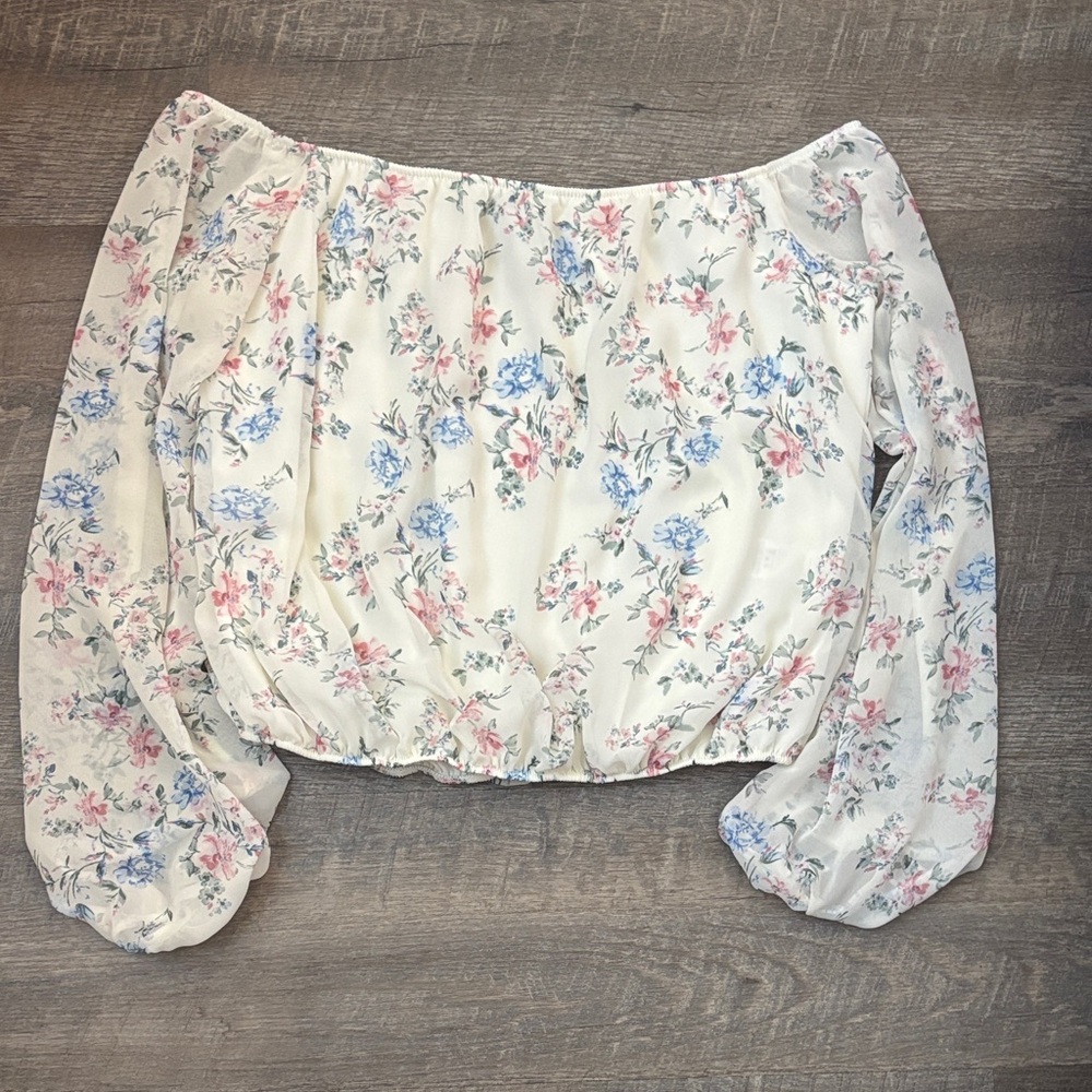 Windsor Floral Off-Shoulder Blouse in Pink and Blue